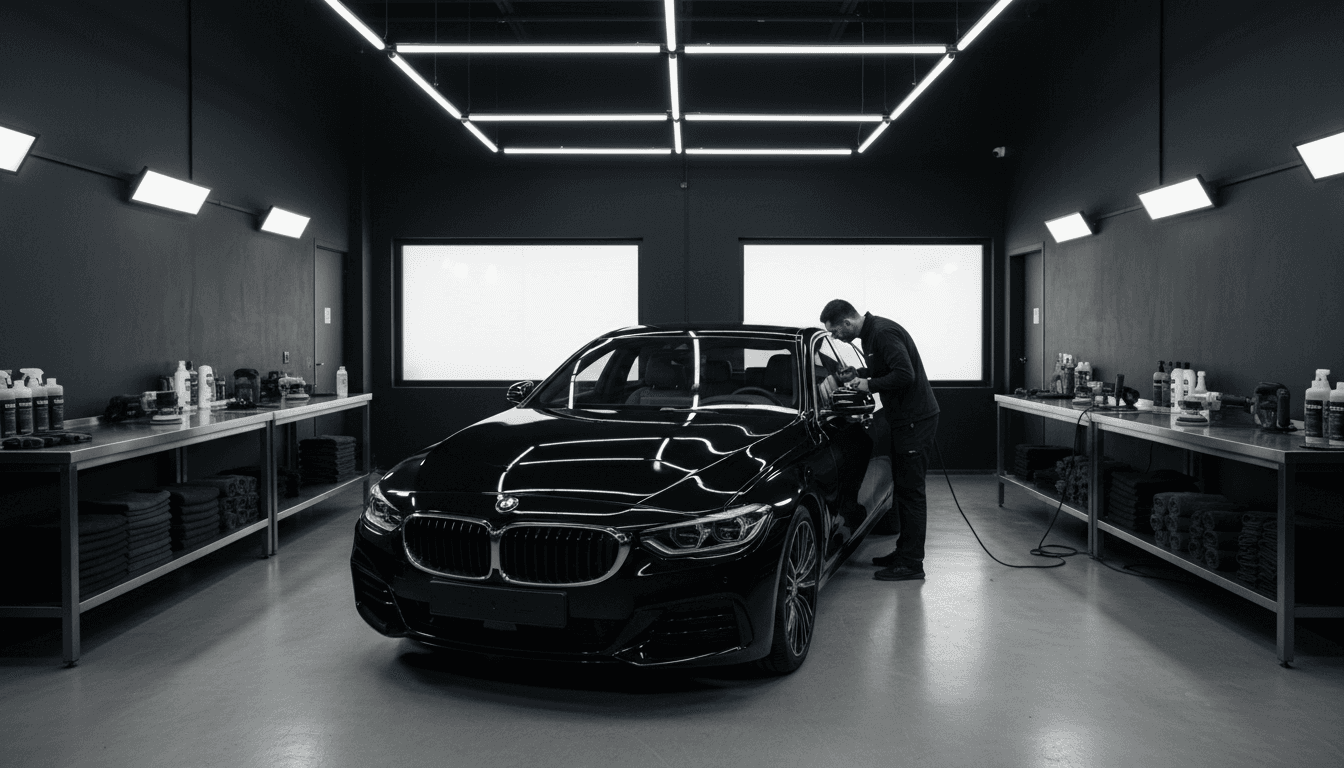 Technician detailing a car at Tomic Car Wash in Toronto